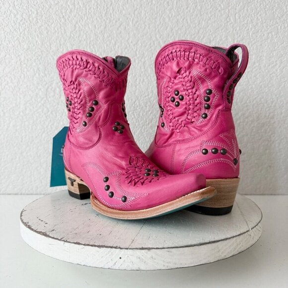 Lane boots Shoes - Lane COSSETTE Womens Cowboy Bootie 7.5 Pink Leather Western Short Ankle Boots